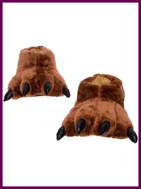 Funziez! Fuzzy Bear Feet Slippers Plush Unisex Gripped Sole Padded Footbed